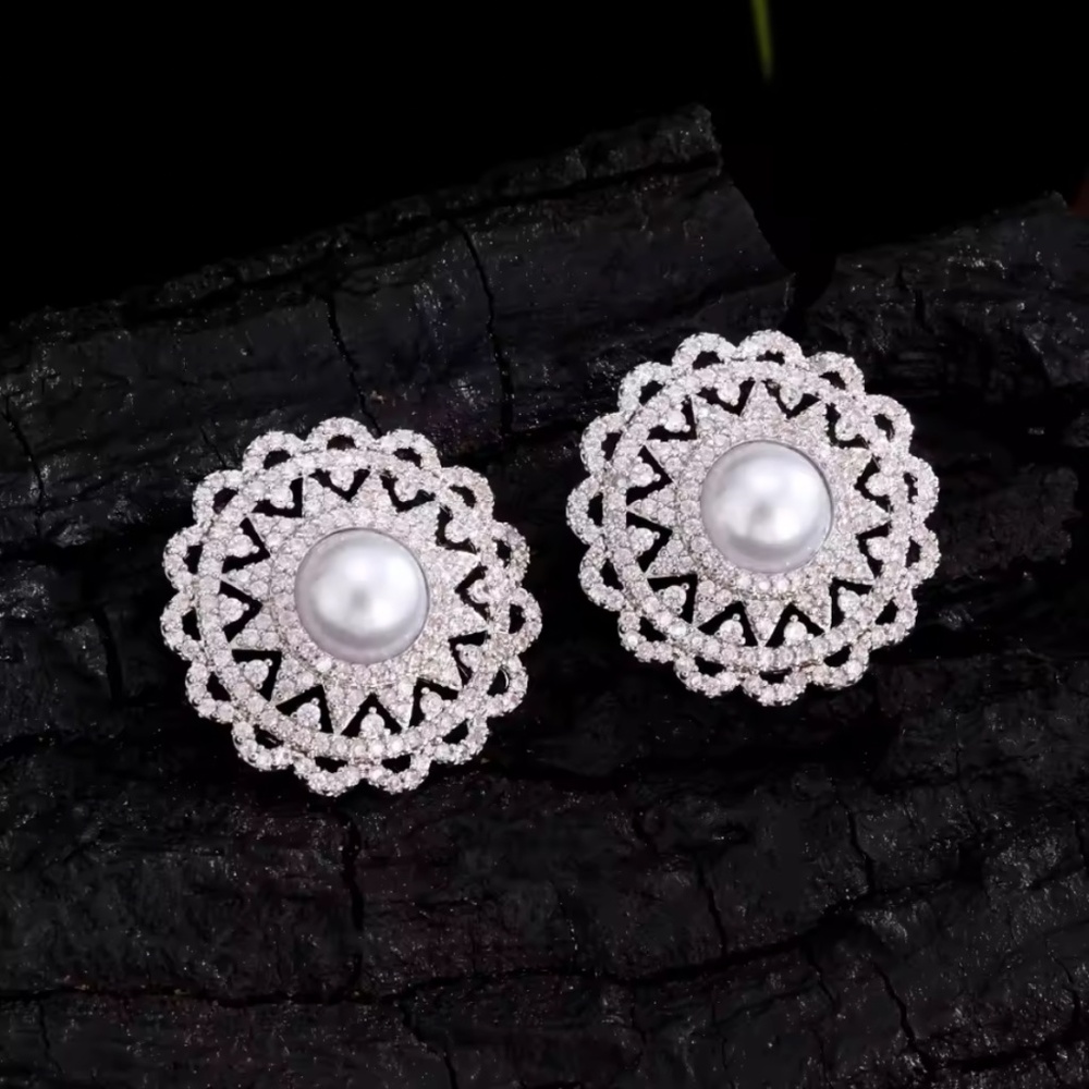 ZAKOL Luxury Pearl Zircon Stud Earrings Women Wedding Party Jewelry